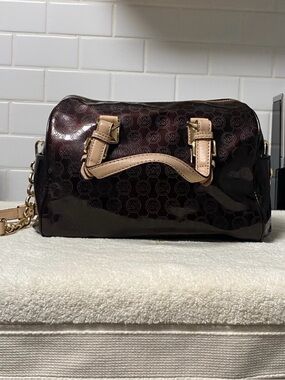 Michael Kors Dark Brown Patent Crossbody with Beige Trim